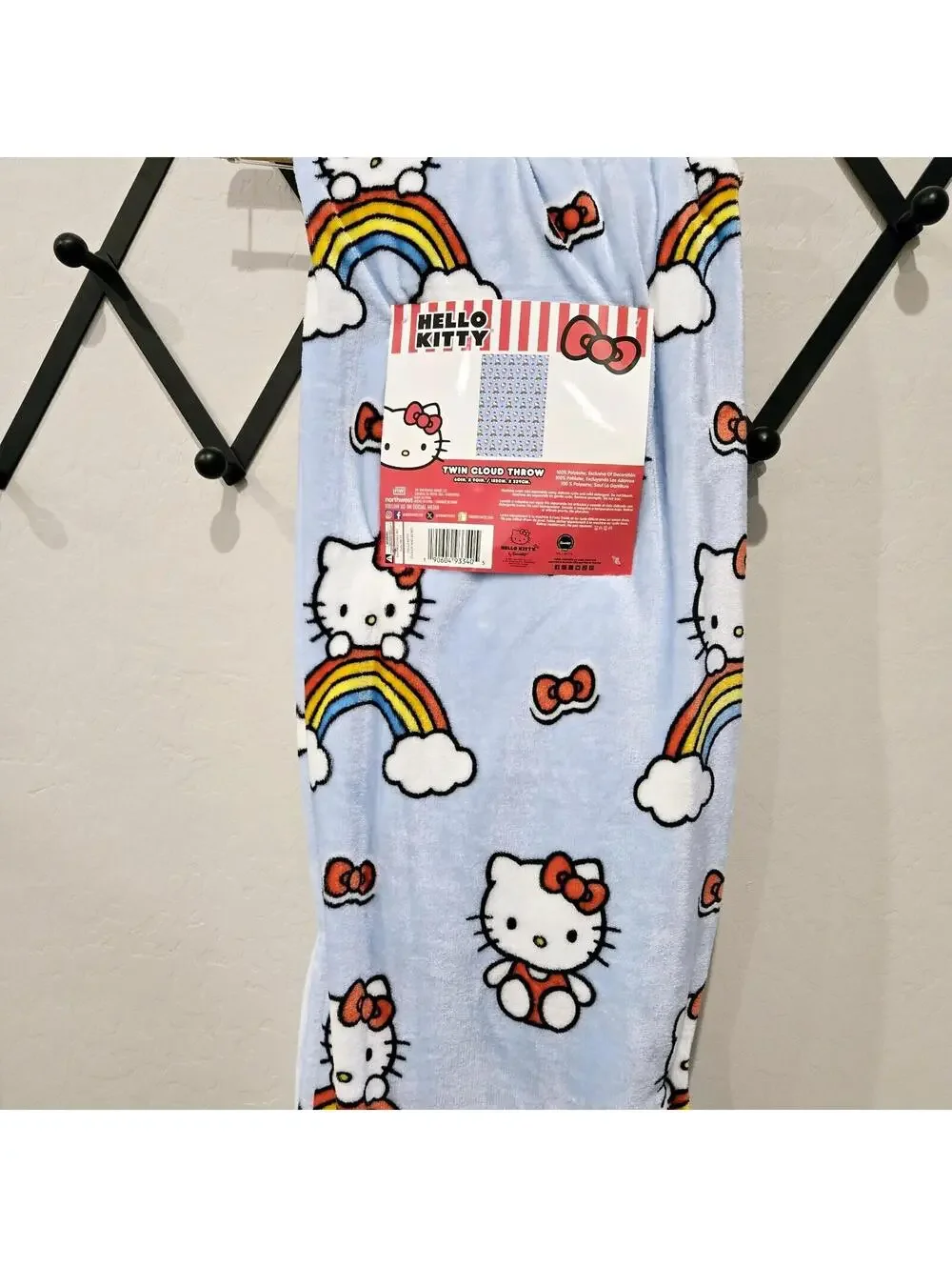 Hello Kitty Rainbow Clouds & Bows Blue Throw Blanket Twin